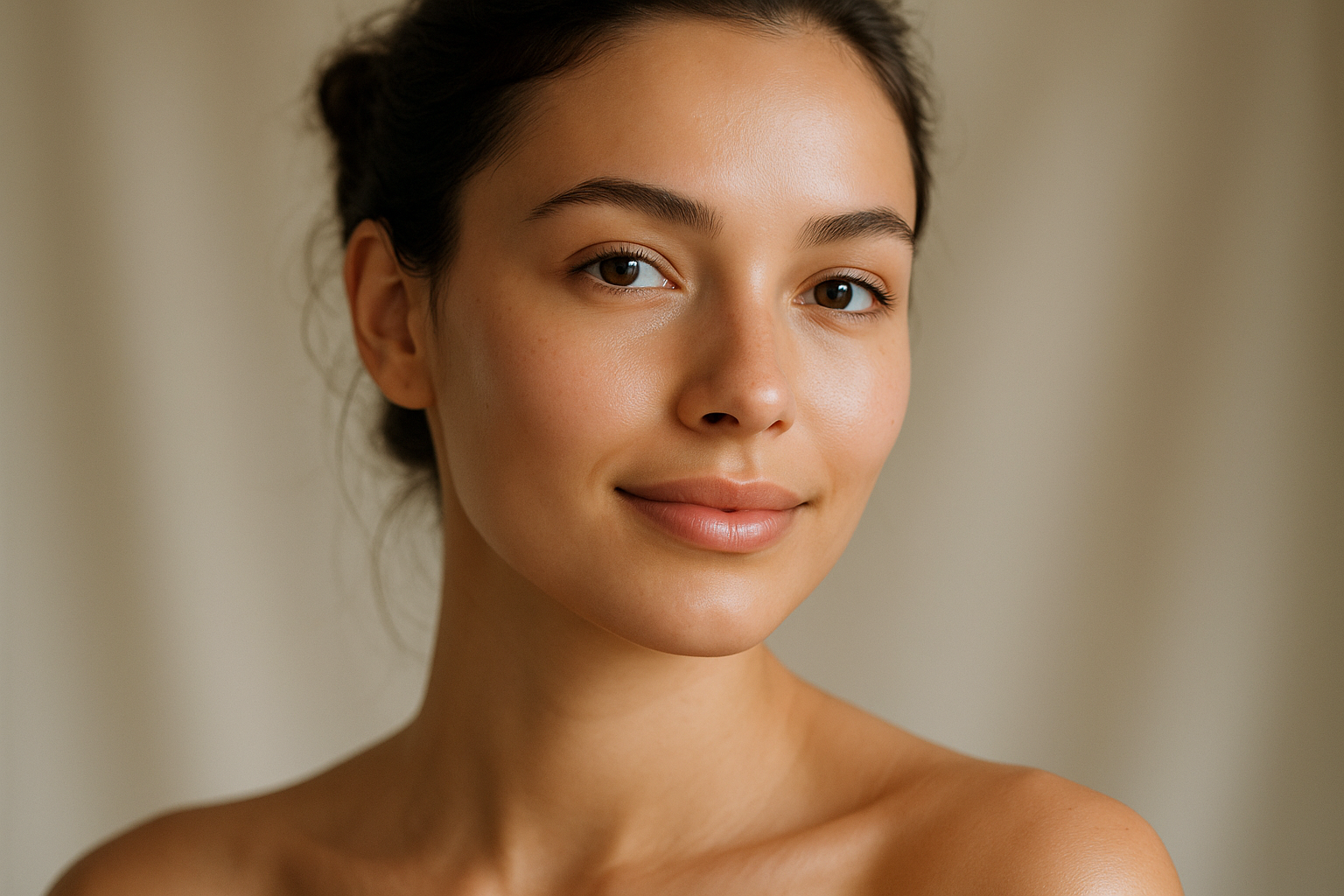 a young woman expressing her smooth skin